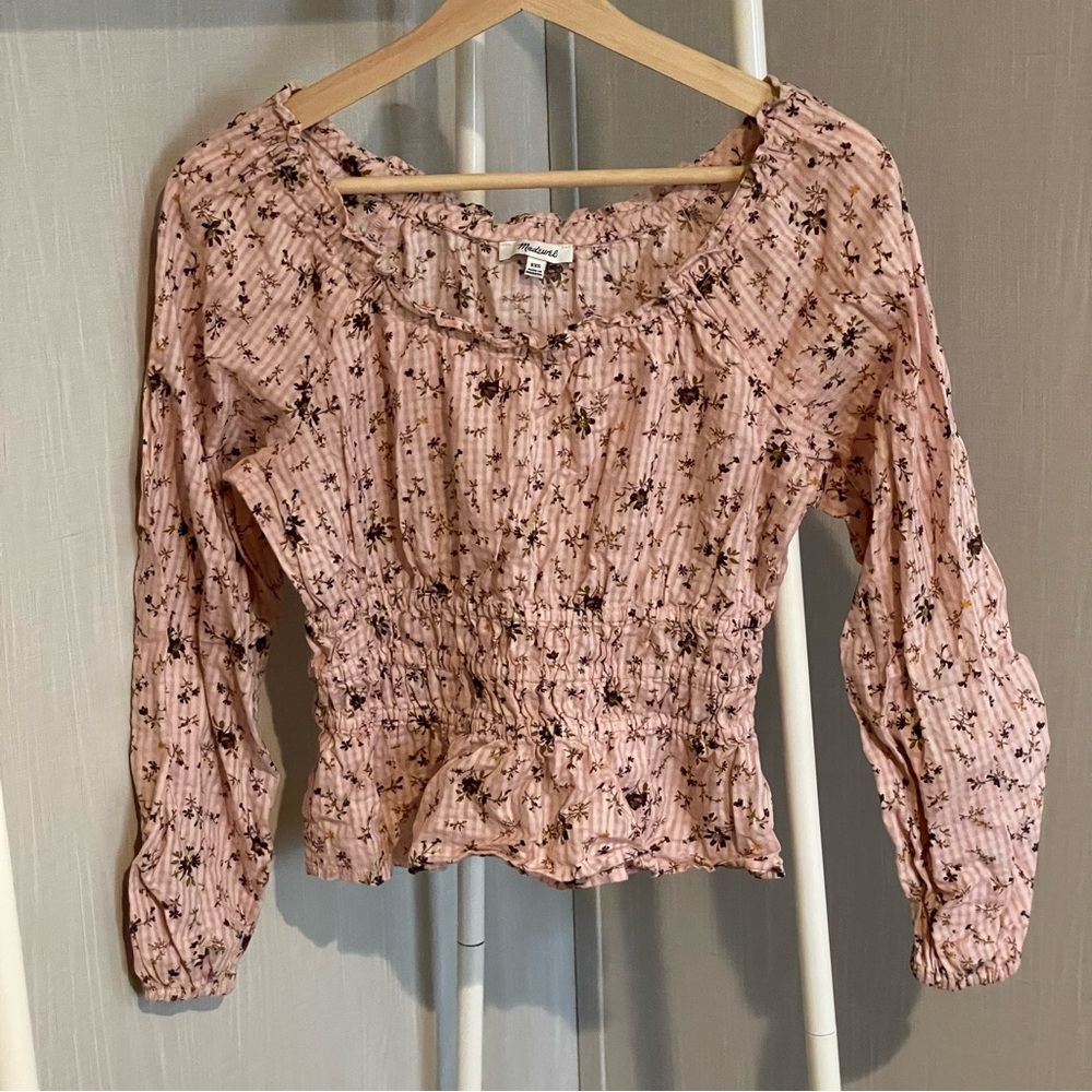 Madewell Pink Floral Smocked Blouse